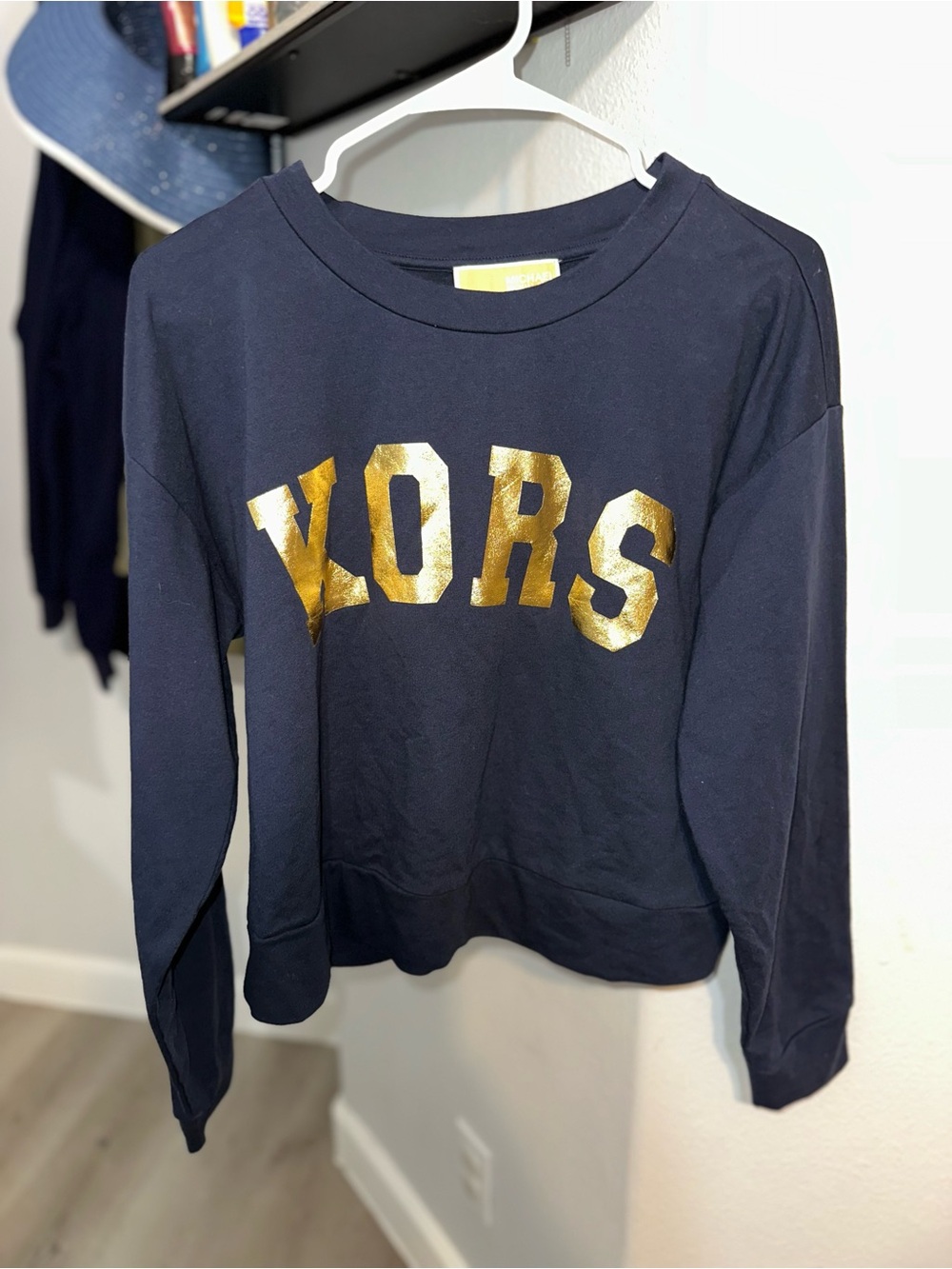 Michael Kors Navy Sweatshirt with Metallic Gold Logo